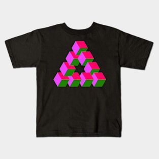 Cubes Optical Illusion in Purple, Pink and Green Kids T-Shirt